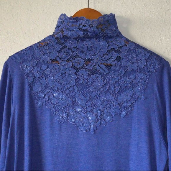 Soft Surroundings Blue Tamora Lace Mock Neck Long Sleeve Top large - Picture 4 of 5